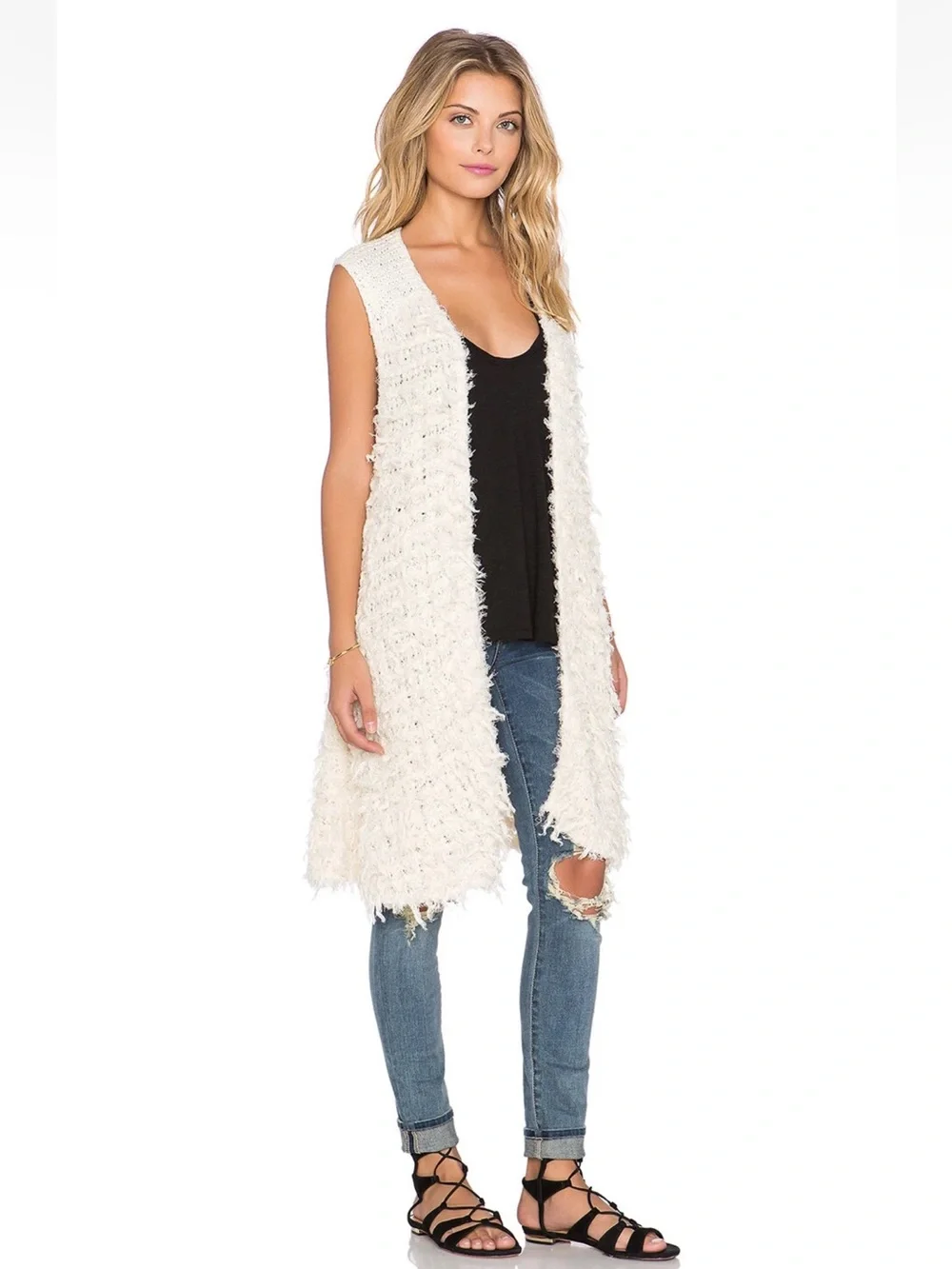 Free People Rolling Stones Shaggy Fury Vest  Textured Knit Vest Sweater Small